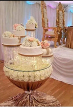 Load image into Gallery viewer, Crystal cake stand, 4 tiers crystal wedding cake holder cascading display stand plus LED lights  by Crystal wedding uk
