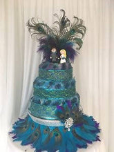 Load image into Gallery viewer, Peacock Feather &amp; diamante design wedding cake stand  1920&#39;s  Gatsby style  round/square  all sizes
