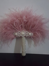 Load image into Gallery viewer, Ostrich PLUME Feather Fan 16" bouquet luxury alternative Bouquet Great Gatsby wedding style -ANY COLOUR Artificial bouquet