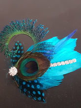 Load image into Gallery viewer, Peacock Sword Feather and Rhinestone Buttonhole boutonniere,hair clip Wedding