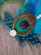 Load image into Gallery viewer, Peacock Sword Feather and Rhinestone Buttonhole boutonniere,hair clip Wedding