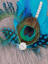 Load image into Gallery viewer, Peacock Sword Feather and Rhinestone Buttonhole boutonniere,hair clip Wedding
