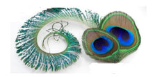Load image into Gallery viewer, Peacock Sword Feather and small. Medium Large , hair fascinator. Buttonhole Boutonniere Wedding