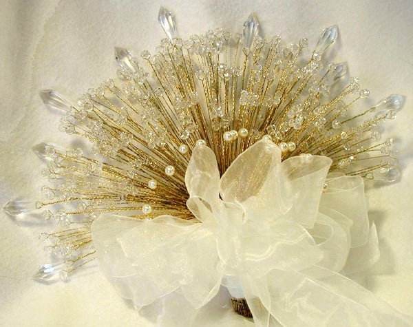 Fan bouquet , crystal & pearl, Swarovski crystal-  alternative  Artificial Bouquet  Great Gatsby wedding style  Artificial bouquet