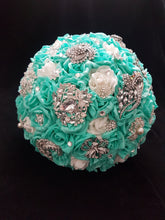 Load image into Gallery viewer, Brooch Bouquet,Robins egg blue, duck egg blue  teel rose bouquet. by Crystal wedding uk
