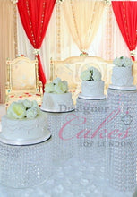 Load image into Gallery viewer, 4pc Crystal cake stands  PLUS Rose base stand, CUTOM COLOUR
