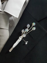 Load image into Gallery viewer, Groom Boutonniere, crystal wire buttonhole  Wedding Buttonhole Pin.  Wedding Boutonnière by Crystal wedding uk
