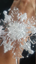 Load image into Gallery viewer, Snowflake wrist corsage for a Winter wedding Wrist Corsage - Winter Wedding  Corsage -Perfect for a Christmas Wedding or Winter Formal event
