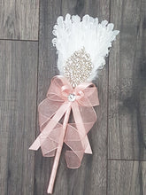 Load image into Gallery viewer, Bridesmaid Feather Fan flower girl wand. feather bouquet,  Great Gatsby 1920's wedding - ANY COLOUR