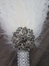 Load image into Gallery viewer, Bridesmaid Feather Fan bouquet,  Great Gatsby 1920's wedding - red,  graphite
