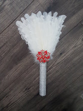 Load image into Gallery viewer, Bridesmaid Feather Fan bouquet,  Great Gatsby 1920's wedding - red,  graphite