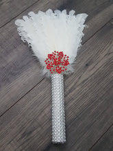 Load image into Gallery viewer, Bridesmaid Feather Fan bouquet,  Great Gatsby 1920's wedding - red,  graphite