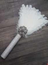 Load image into Gallery viewer, Bridesmaid Feather Fan bouquet,  Great Gatsby 1920's wedding - red,  graphite