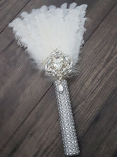 Load image into Gallery viewer, Bridesmaid Feather Fan bouquet, flower girl wand, Great Gatsby 1920&#39;s wedding - ANY COLOUR by Crystal wedding uk

