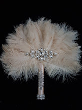 Load image into Gallery viewer, Bridal Feather Fan bouquet, Great Gatsby wedding style -ANY COLOUR by Crystal wedding uk