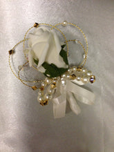 Load image into Gallery viewer, Groom Boutonniere. rose,pearl and crystals. custom Wedding Buttonhole Pin.  Wedding Boutonnière by Crystal wedding uk
