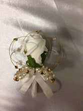 Load image into Gallery viewer, Groom Boutonniere. rose,pearl and crystals. custom Wedding Buttonhole Pin.  Wedding Boutonnière by Crystal wedding uk
