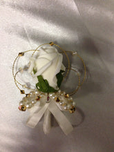 Load image into Gallery viewer, Groom Boutonniere. rose,pearl and crystals. custom Wedding Buttonhole Pin.  Wedding Boutonnière by Crystal wedding uk