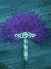 Load image into Gallery viewer, Ostrich PLUME Feather Fan bouquet luxury alternative Bouquet Great Gatsby wedding style -ANY COLOUR Artificial bouquet