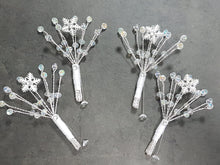Load image into Gallery viewer, Snowflake buttonhole with Ab crystals  for a Winter wedding by Crystal wedding uk