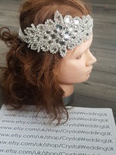 Load image into Gallery viewer, Vintage style Bridal Flapper headpiece fascinator ,1920's rhinestone Headpiece, The Great Gatsby rhinestone brooch, hair tie