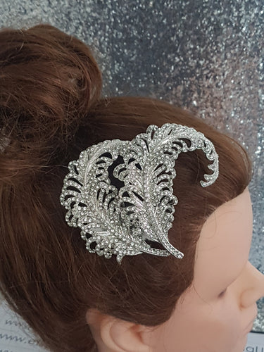 Crystal Vintage style 'Feather'  Wedding Hair Slide Bride Bridesmaid  hair clip Great Gatsby Vintage Glam Art Deco by Crystal wedding uk