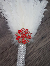 Load image into Gallery viewer, Bridesmaid Feather Fan bouquet,  Great Gatsby 1920's wedding - red,  graphite