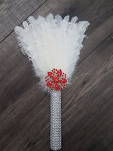 Load image into Gallery viewer, Bridesmaid Feather Fan bouquet,  Great Gatsby 1920's wedding - red,  graphite