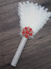 Load image into Gallery viewer, Bridesmaid Feather Fan bouquet,  Great Gatsby 1920's wedding - red,  graphite