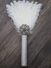 Load image into Gallery viewer, Bridesmaid Feather Fan bouquet,  Great Gatsby 1920's wedding - red,  graphite
