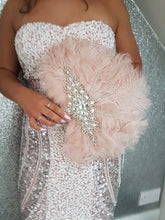Load image into Gallery viewer, Blush pink feather fan bouquet, Great Gatsby wedding style 1920&#39;s - any colour as custom made by Crystal wedding uk
