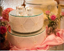 Load image into Gallery viewer, Wedding cake stand, Pearl and Lace design- round or square all sizes

