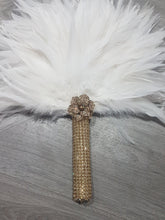 Load image into Gallery viewer, Brides Feather Fan bouquet GOLD AND WHITE, Great Gatsby wedding style -ready to ship
