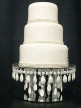 Load image into Gallery viewer, Crystal cake stand,  RARE white cake stand, Glass crystal droplet for wedding cakes