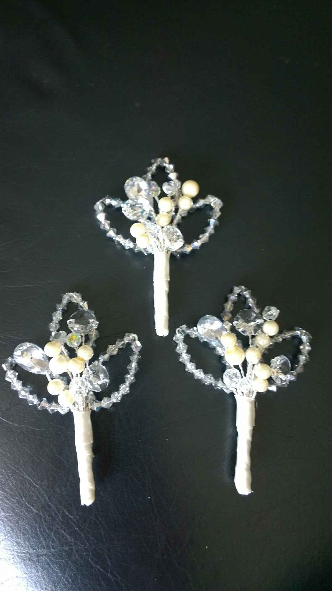 Crystal and pearl buttonhole  with Ab crystals  for a Winter wedding