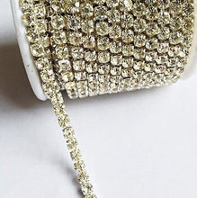 Load image into Gallery viewer, 3 Feet/1 Yard SS18 4.3mm Rhinestone Chain, Crystal silver or gold Plated, Wedding Cake Banding.
