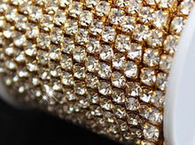 Load image into Gallery viewer, 3 Feet/1 Yard SS18 4.3mm Rhinestone Chain, Crystal silver or gold Plated, Wedding Cake Banding.