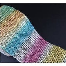 Load image into Gallery viewer, Rainbow multi Rhinestone ribbon, Diamond Mesh, Diamante Bling, Crystal trim 1 METER cake trim. by Crystal wedding uk