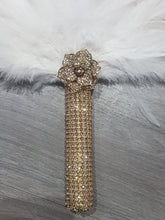 Load image into Gallery viewer, Brides Feather Fan bouquet GOLD AND WHITE, Great Gatsby wedding style -ready to ship
