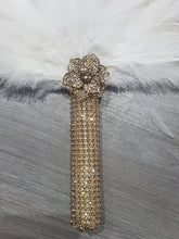 Load image into Gallery viewer, Brides Feather Fan bouquet GOLD AND WHITE, Great Gatsby wedding style -ready to ship