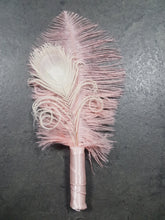 Load image into Gallery viewer, Feather buttonhole Boutonnière , Ostrich, Peacock,    Artificial  alternative  Great Gatsby wedding style -ANY COLOUR by Crystal wedding uk