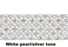 Load image into Gallery viewer, Diamante Rhinestone cake stand, platform plate White or ivory pearl & real glass crystals