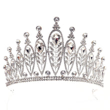 Load image into Gallery viewer, Tall  crystal tiara crown  Couture inspired modern crystal tiara Clear rhinestone crystal by Crystal wedding uk