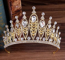 Load image into Gallery viewer, Tall  crystal tiara crown  Couture inspired modern crystal tiara Clear rhinestone crystal by Crystal wedding uk