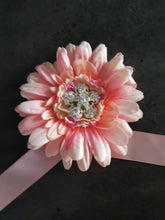 Load image into Gallery viewer, Gerbera wrist corsage, Wedding Corsage - prom corsage, blush pink peach