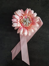 Load image into Gallery viewer, Gerbera wrist corsage,  Wedding  Corsage - prom corsage, blush pink peach
