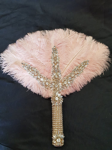 Blush pink Feather Fan bridal hand fan bouquet, READY TO SHIP