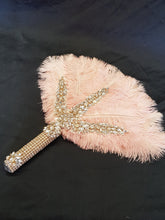 Load image into Gallery viewer, Blush pink Feather Fan bridal hand fan bouquet, Great Gatsby wedding style 1920's