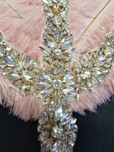 Load image into Gallery viewer, Blush pink Feather Fan bridal hand fan bouquet, Great Gatsby wedding style 1920's