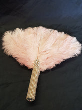 Load image into Gallery viewer, Blush pink Feather Fan bridal hand fan bouquet, Great Gatsby wedding style 1920's